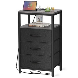 Huuger Nightstand with Charging Station, 27.6 Inch Side Table with Fabric Drawers, End Table Bedside Table with USB Ports and Outlets, Night Stand for Bedroom - Color: Gray