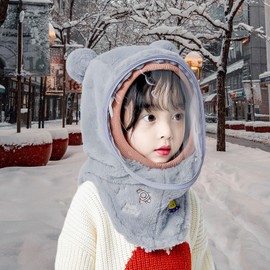 F Fityle Face Winter Kids Hat Windproof Animal Ears Hat Balaclava Removable Hooded Hat Face Cover for Camping Children Skiing, Rabbit Ears Blue