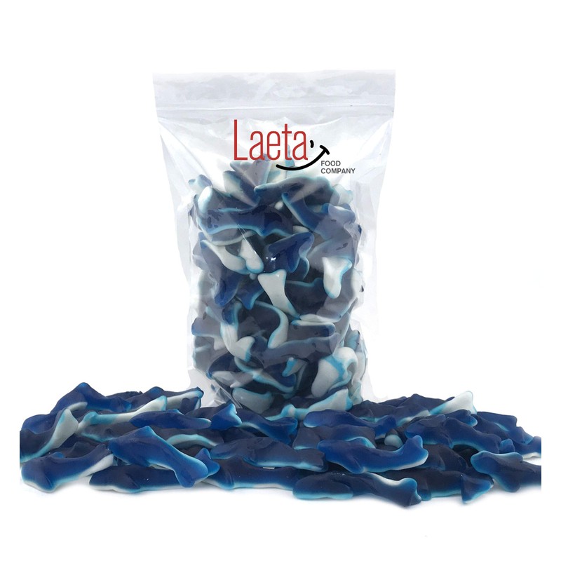LaetaFood Blue Gummy Sharks Candy - Raspberry Marshmallow Flavored Candy,