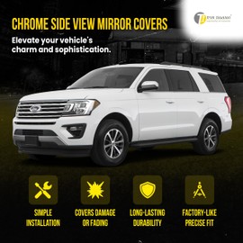 Trim Illusion Chrome Car Side Rear View Mirror Cover Caps Overlay Trim Compatible with Ford Expedition 2018-2024, MC309