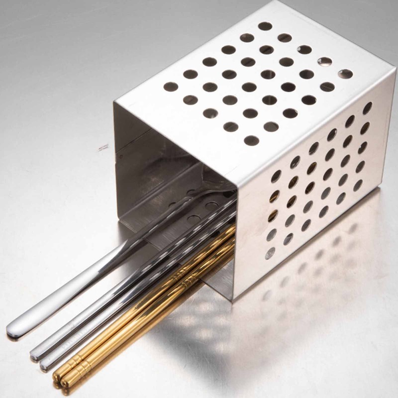 Kitchen Utensil Holder Stainless Steel Square Cutlery Drainer Countertop Utensil