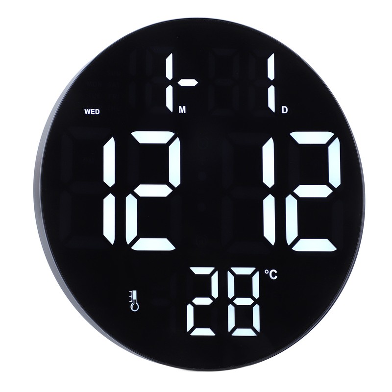 Round Digital Wall Clock 12 24Hr USB Powered Silent Modern
