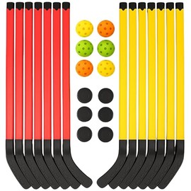 Liberty Imports 12-Pack Elementary Floor Hockey Set – 36" Indoor Sports Playset with Pucks & Balls – Youth Training Equipment for Kids Physical Education Class