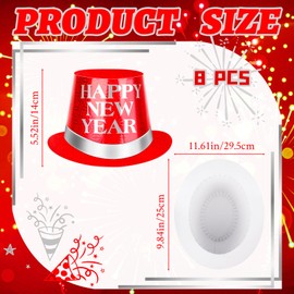 8 Pcs New Years Eve Party Supplies Red Paper Top Hats New Years Eve Hats with Silver Glitter Lettering 2025 New Years Top Hats Decorations for Christmas New Year Party Gift Photo Props Supplies