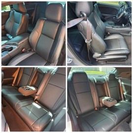 HECASA Front & Rear Seat Cover Kit Compatible with 2015-2019 Dodge Challenger SXT RT Sport Full Set Driver and Passenger Side Black Artificial Leather