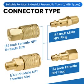 HONSNKS 8Pcs Universal 1/4" NPT Air Fittings Kit, Quick Connect Brass Coupler and Plug, High Flow Industrial for Air Compressors Tools Accessories