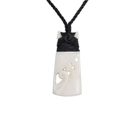 81stgeneration Women's Men's Hand Carved Bone Engraved Maori Triple Koru Toki Pendant Necklace