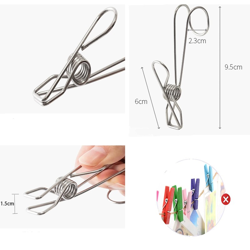 304 Stainless Steel Metal Long Tail Clip with Hooks Clothes