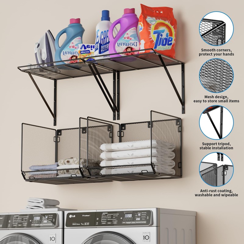 BigPonPon 2 Pack Laundry Room Shelves Organization and Storage,Wall Mounted