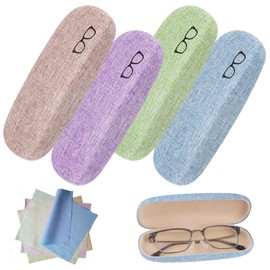 4 Pieces Hard Glasses Case - Portable Glasses Case Hard Case Made of Linen Glasses Case Glasses Case Hard Glasses Case for Men Women Children Suitable for Most Glasses and Sunglasses, Blue, purple