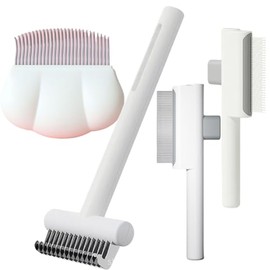 5 Pack Self - Cleaning Flea Comb for Cats Dogs – Dual Tooth and Gentle Cat Flea Comb for Long/Short Hair – Ergonomic Zen Brush Cat Grooming Supplies, Paw Soft Deshedding Brush (White)