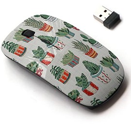 2.4G Wireless Mouse with Cute Pattern Design for All Laptops and Desktops with Nano Receiver - Embroidery Succulents Cactus