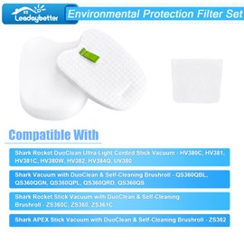 Leadaybetter Filter Replacement for Shark Rocket DuoClean HV380 HV380C HV380W HV381 HV381C HV382 HV384Q UV380 ZS360 ZS360C ZS361C ZS362 Vacuum, Replace Part # XPMFK320 & XPSTFH380