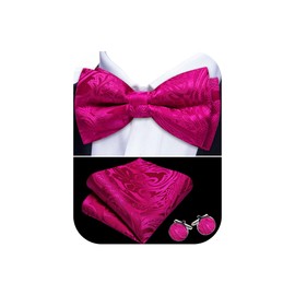 YOHOWA Hot Pink Bow Tie for Men Paisley Adjustable Silk Pre-Tied Bowtie Handkerchief Cufflinks Set Formal Wedding Party Prom