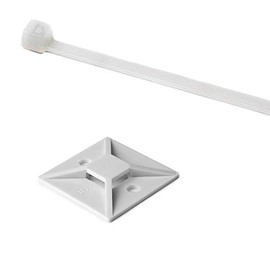 Hellermann Tyton 100 Pack Cable Tie 4" Long & Adhesive Cable Tie Mount - UL Rated 18lb Tensile Strength - White