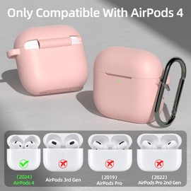 AZF for AirPods 4th Generation Case,Compatible with AirPods 4th Gen (2024) (USB-C), Compatible with MagSafe, Military Grade Soft Silicone Drop Protection Case（with Keychain） (Pink)