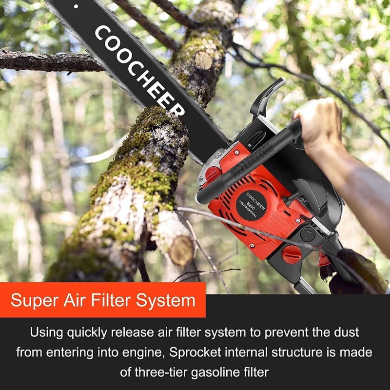 COOCHEER 62CC 20' Gas Chainsaw Handed Petrol Chain Wood Cut