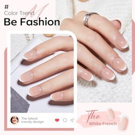 modelones Uñas postizas francesas, cortas y ovaladas, con pegamento, adhesivos, lima, almohadilla de preparación y palito de manicura, 32 unidades, 16
