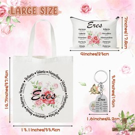 Y1tvei Spanish Christian Gifts For Women - 3Pcs Flower Spanish Bible Verse Canvas Tote Bag with Keychain Inspirational Christian Religious Makeup Cosmetic Bag Spiritual Catholic Gifts for Women Faith