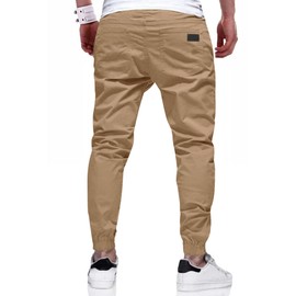 PLEPAN Mens Khaki Pants Cotton Drawstring Chino Cargo Pants Hiking Outdoor Twill Track Work Sweatpants Dark Khaki X-Large