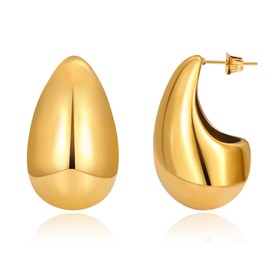 DoreenBox Chunky Gold Hoop Earrings for Women, 18K Gold Plated Hollow Waterdrop Earrings Hypoallergenic Drop Earrings Fashion Statement Jewelry for Women