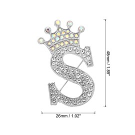 PATIKIL Letter Brooch Pins, Crown Initial Rhinestone Alphabet S Letter Lapel Badges Pin for Women Suits Dress Coat Clothes Craft, Silver Tone
