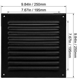 ECOPRO VENT Black Metal 8''x8'' Inch Square Ventilation Grille - Inside/Outside use - (Grille: 8''x8'' / Cover Area: 10''x10'') - Air Vent Louver - Available 9 Sizes / 2 Types / 3 Colors.