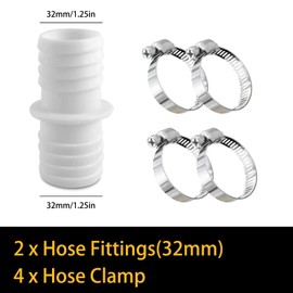 Hose Connector 32 mm Set of 4 Stainless Steel Hose Clamps, White Pool Hose Adapter Hose Adapter Double Hose Nozzle (2 Pieces)