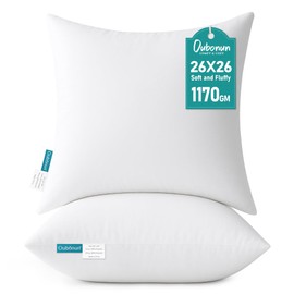 Oubonun 26 x 26 Euro Pillow Inserts - Soft, Plush & Decorative Down Alternative Throw Pillows for Couch Sofa Bed, Machine Washable - White, Pack of 2