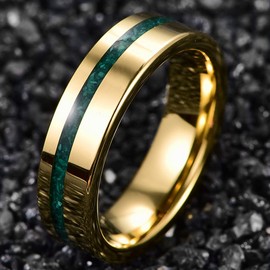 NUNCAD 6mm Malachite Fragments Inlaid Rings for Women Gold Tungsten Engagement Wedding Gifts Bands Size 5
