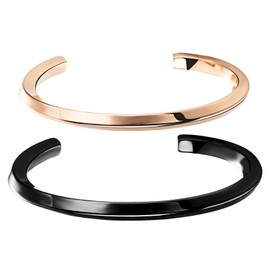Cupimatch Women's / Men's 2pcs Couple Bracelets, Stainless Steel Puzzle, Love Cross, Bangle Bracelet with Zirconia for Lovers, Women, Men, Rose Gold, Black, Stainless Steel