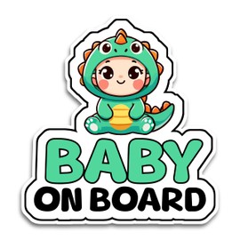 Baby on Board Signs for Car, 6.5 x 6 Baby Dino on Board, Waterproof and UV-Resistant Baby on Board Sticker, Durable Baby Sign for Safety Awareness, Easy to Apply for Window or Bumper