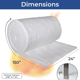 SIMOND STORE Ceramic Fiber Insulation Blanket - 1" Thick x 24" x 150" - 8# 2400F - High Temperature Insulation for Wood Stove Baffle, Forge, Furnace, Fireplace, Kiln, Pizza Oven, Dishwasher Insulation