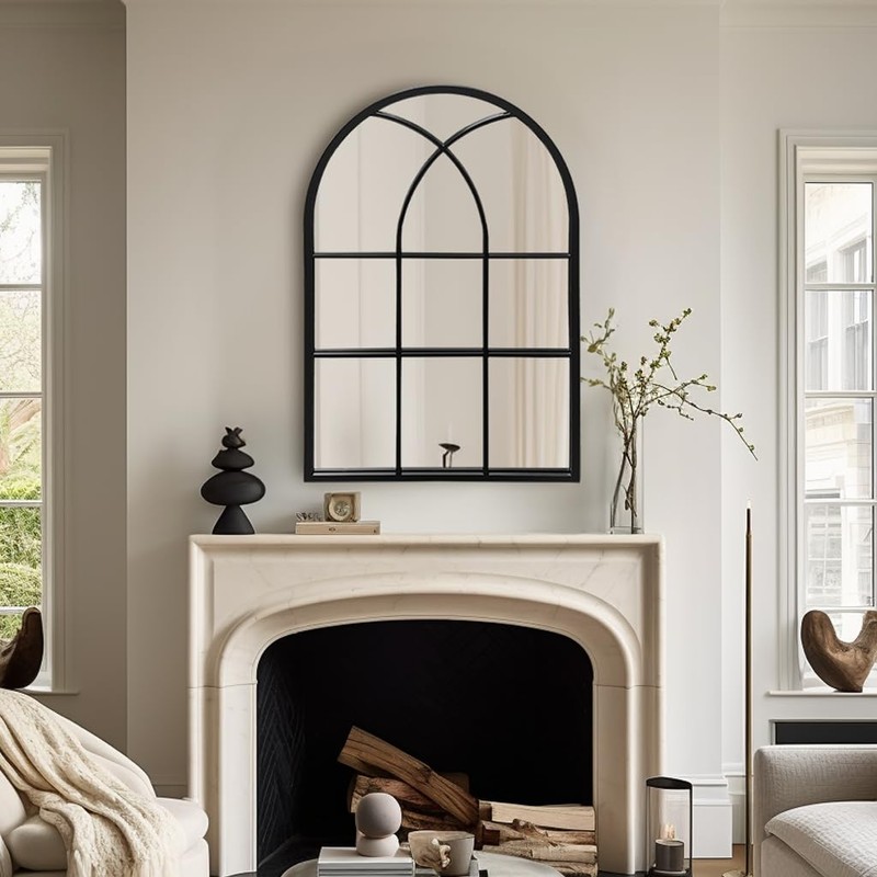 Dewfig Arched Window Wall Mirror, 30"x20" Window Pane Mirrors, Vanity
