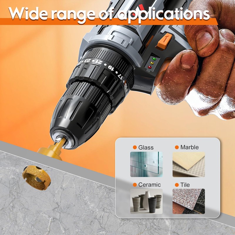 THINKWORK Diamond Drill Bits, Dry/Wet Brazing Hollow Drill Hole Saw