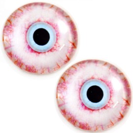 30mm Bloodshot Human Zombie Glass Eyes with Scelera Whites Unique Pair for Art Dolls, Sculptures, Props, Masks, Fursuits, Jewelry Making, Taxidermy, and More