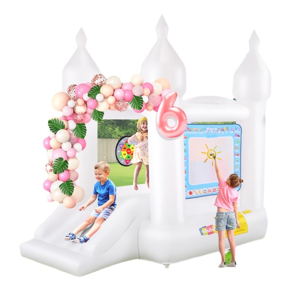 White Bounce House, Inflatable Bouncer with Air Blower,Indoor & Outdoor