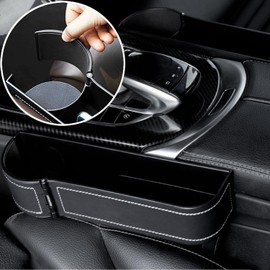 MTGOCHA Car Seat Gap Filler Organizer Adjustable Car Leather Cup Holder Gap Bag, Car Seat Gap Storage Box, Car Organizer Between Seats for Phone,Glasses,Keys,Cards(2Pack,Black)