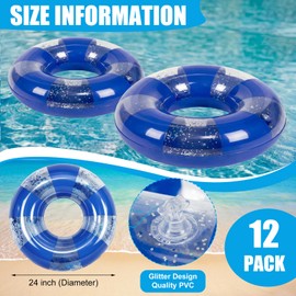 Simgoing 12 Pack Inflatable Pool Floats for Kids 24 Inch Glitter Swimming Ring with Sequined Inflatable Pool Tubes Toys for Boy Girl Summer Vacation Beach Party Favors (Blue,Clear Style)