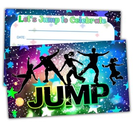 XIAOPNN Jump Party Birthday Invitation for Boys Girls, Kids Trampoline Jumping Birthday Party Supplies, LET'S JUMP & PLAY, 30 Cards With 30 Envelopes.