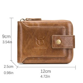 LUKZIJAES Genuine Leather Wallet for Men RFID Blocking Large Capacity Card Case with Zipper ID Window Coin Pocket (#2-Yellow Brown)