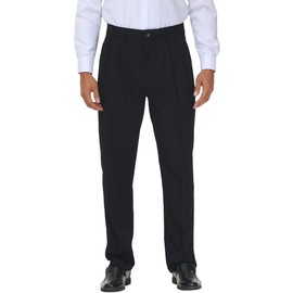 Soojun Men's Flex Pleated Front Classic Fit Dress Pants, Black, 34W x 32L