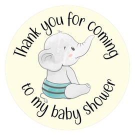 40mm Baby Elephant "Thank You for Coming to My Baby Shower" Round Stickers for Party Bags, Favours & Sweet Cones (24 x Stickers)