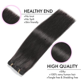 EINbeauty Clip-In Real Hair Extensions, 7 Pieces, 120 g, 60 cm, Straight Real Hair Extensions, Natural Black Extensions, Clip-In Hair Extensions (24 Inches, 1B#)