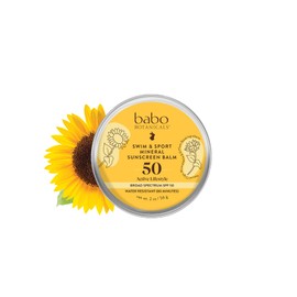Babo Botanicals Swim&Sport Mineral Sunscreen Balm SPF50 with Natural Zinc Oxide - For Face & Body, Suitable for all Ages - Dermatologist Tested & Cruelty-Free - Fragrance-Free & Water Resistant - 2 oz