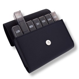 MEDIPILL - Pill Box Weekly Planner French | Weekly Organisation of Medicines | 28 Compartments | 7 Days, 4 Taking Times per Day | Magnetic Bag Included | 1 Piece | Black | MED-S28M-NN