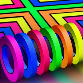 Whaline 6 Colors Neon Gaffer Cloth Tape Fluorescent Rainbow Color UV Blacklight Tapes Neon Duct Reflective Tapes for Party Supplies (0.6 Inch x 120 Ft)