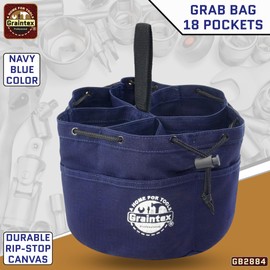 Graintex 18 Pockets Grab Bag Rip-stop Canvas Drawstring Closure, Small Part Organizer Pouch, Small Tools, Screws, Parts, Parachute Tool Bag for Efficient Storage to Essential Items at Job Site or Home