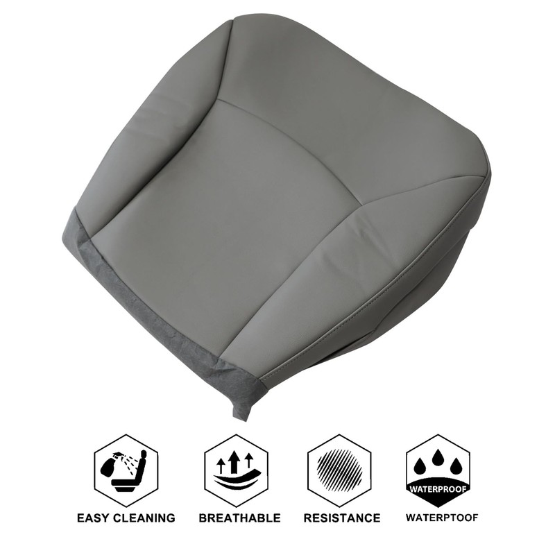 NLQR Driver Side Bottom Replacement Seat Cover Microfiber Leather Gray