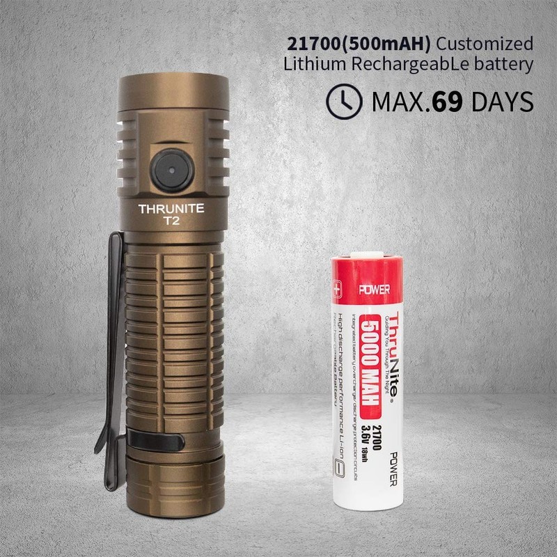 ThruNite T2 Rechargeable Flashlight 3757 High Lumens USB Type-C Fast